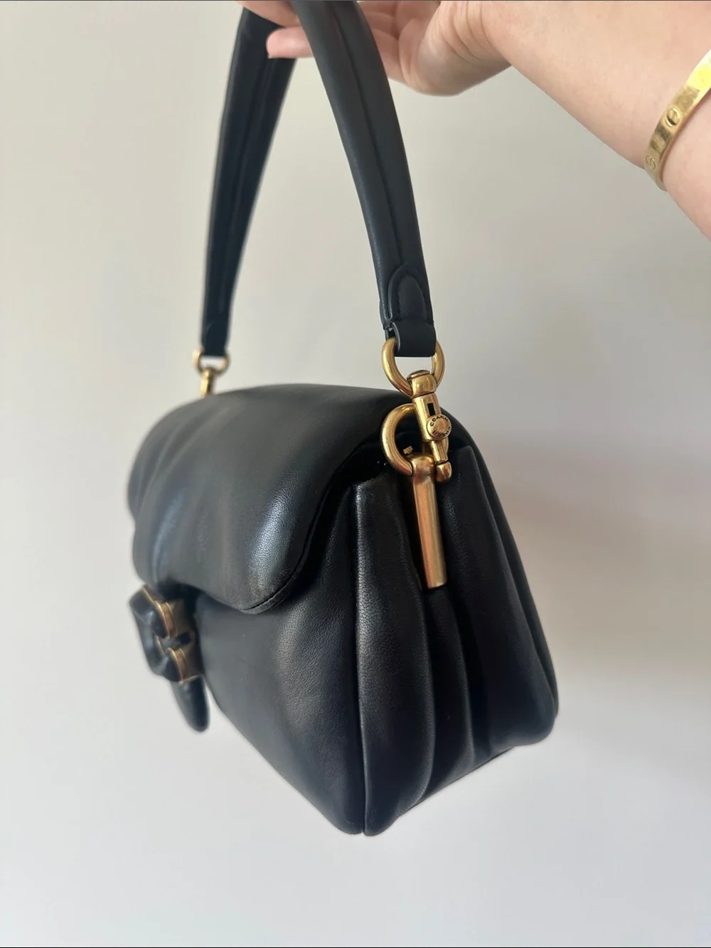 Coach Black puffy tabby Shoulder Bag with Gold 'C' Closure